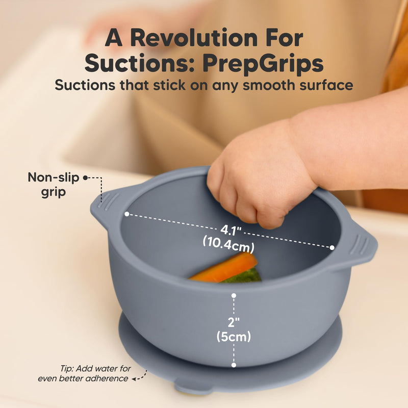 KeaBabies 2-Pack Baby Bowls with Suctions, Lids - Silicone Toddler Suction Bowls for Baby Boy, Girl, Kids, Food Grade Silicone, BPA-Free, Dishwasher Safe, Toddler Eating Essentials (Slate) Slate