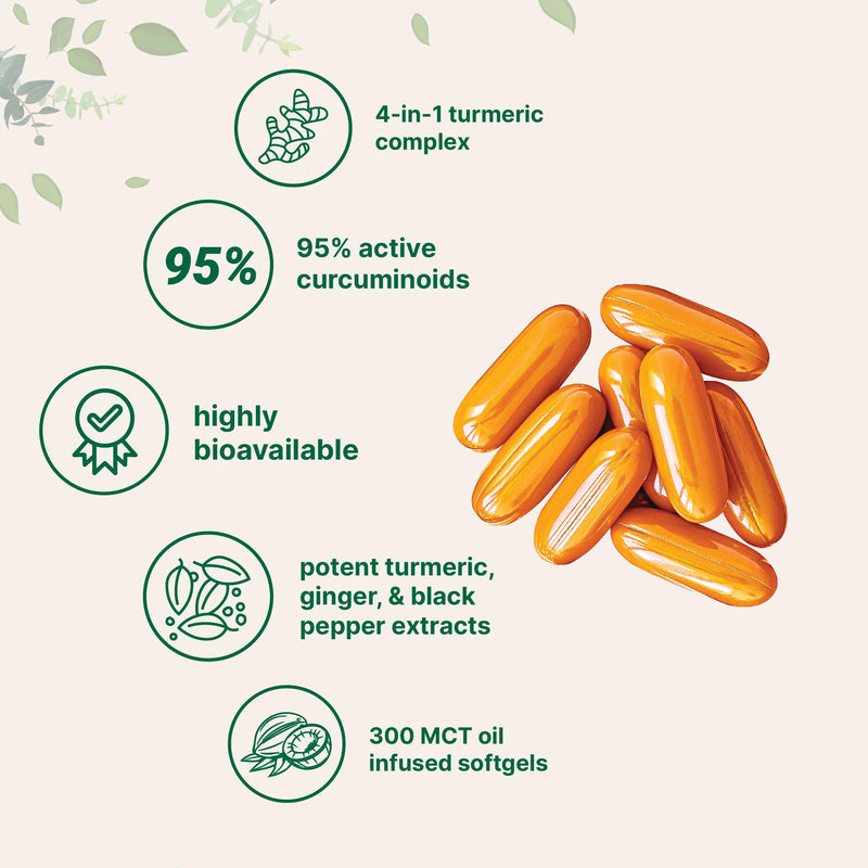 Turmeric Curcumin Supplement with Black Pepper & Ginger 3,000mg, 300 MCT Oil Softgels | 95% Curcuminoids | High Absorption | Healthy Joint Support for Men & Women* | Non-GMO