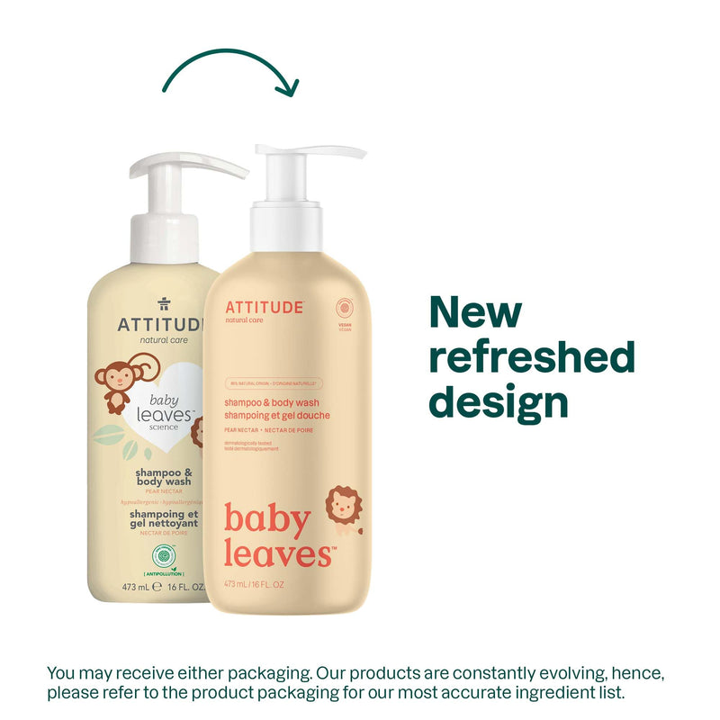 ATTITUDE 2-in-1 Shampoo and Body Wash for Baby, EWG Verified, Dermatologically Tested, Vegan, Pear Nectar, 16 Fl Oz 16 Fl Oz (Pack of 1) - BeesActive Australia