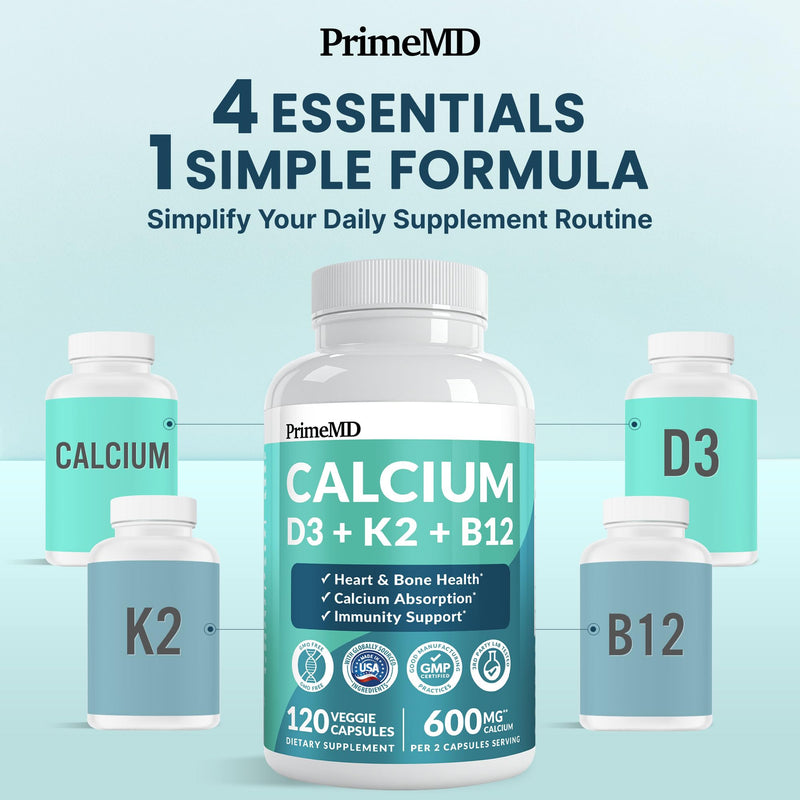 4-in-1 Calcium Supplements for Women and Men - Calcium with Vitamin D3 K2 5000 IU Supplement, 601mg per Serving for Heart, Bones & Body Defenses - Gluten-Free, Vegan-Friendly (240 ct) 120 Count (Pack of 2)