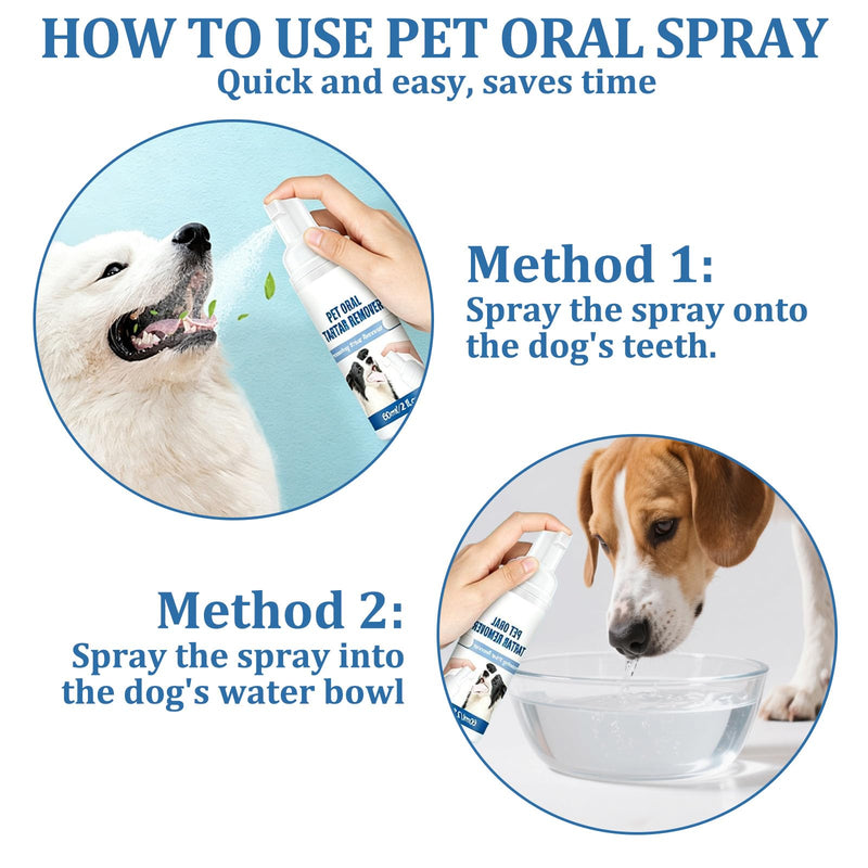 2 Pcs Pet Oral Tartar Remover Spray, No-Brush Oral Care Spray for Dogs & Cats, Pet Tartar Removal Foam, Easy Teeth Cleaning & Fresh Breath, 2 * 60ml
