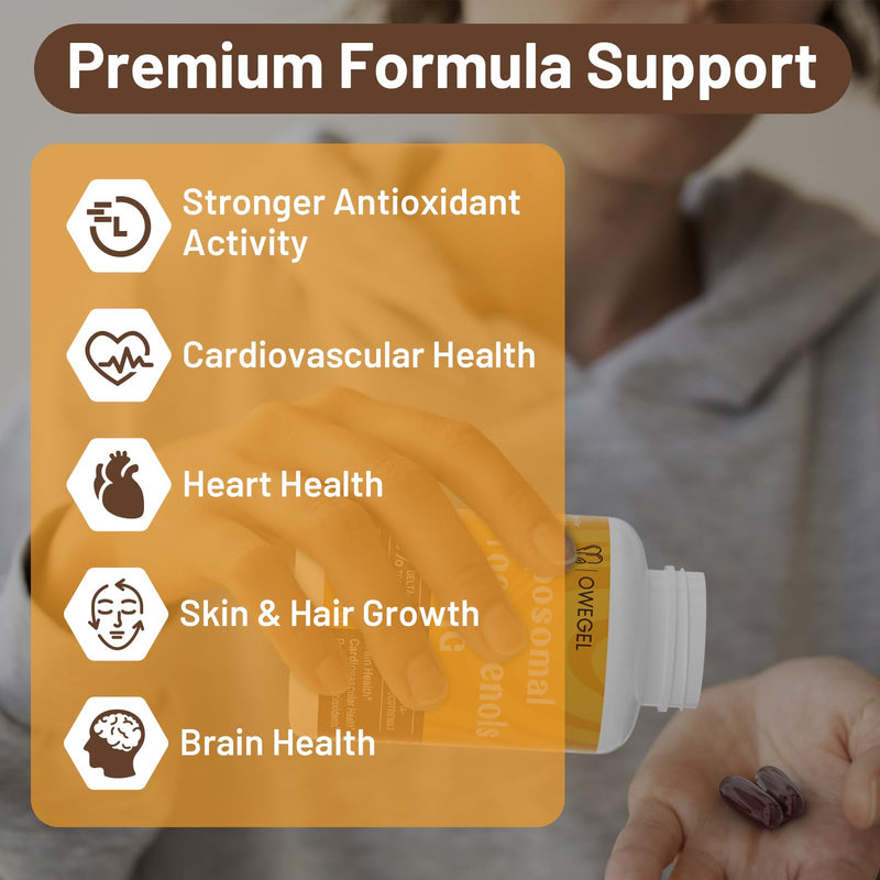 Liposomal Tocotrienols 1000mg - High Bioavailability Vitamin E Tocotrienols Supplements,95% Delta & 5% Gamma Tocotrienol Capsules Support Cardiovascular,Skin,Bone,Antioxidant,60 Softgels 60 Count (Pack of 1) - BeesActive Australia