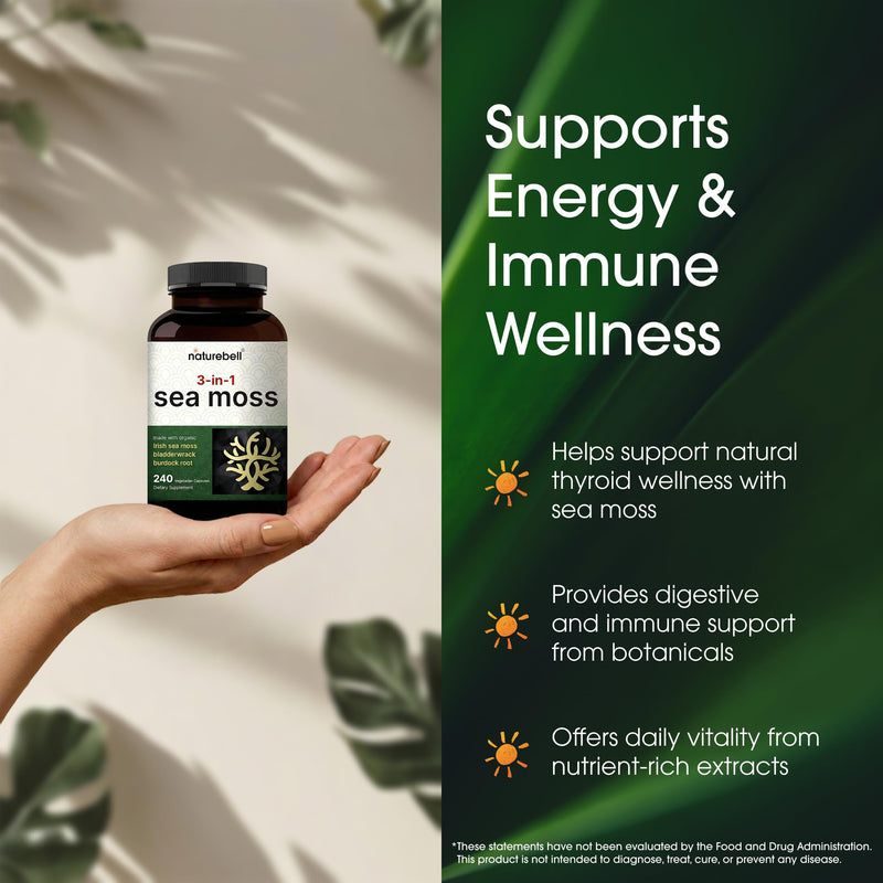 NatureBell 3-in-1 Sea Moss, 240 Vegetarian Capsules