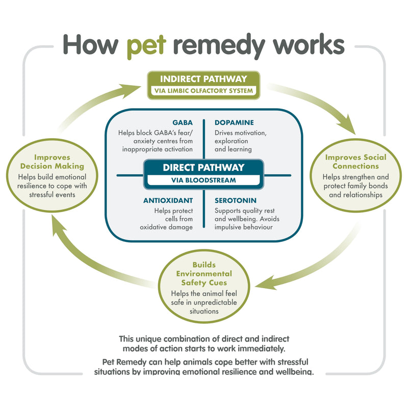 Pet Remedy Natural Calming for All Pets. Extra Value Starter Kit. 120 day diffuser, 75ml Calming Spray, 12 x Calming Wipes.