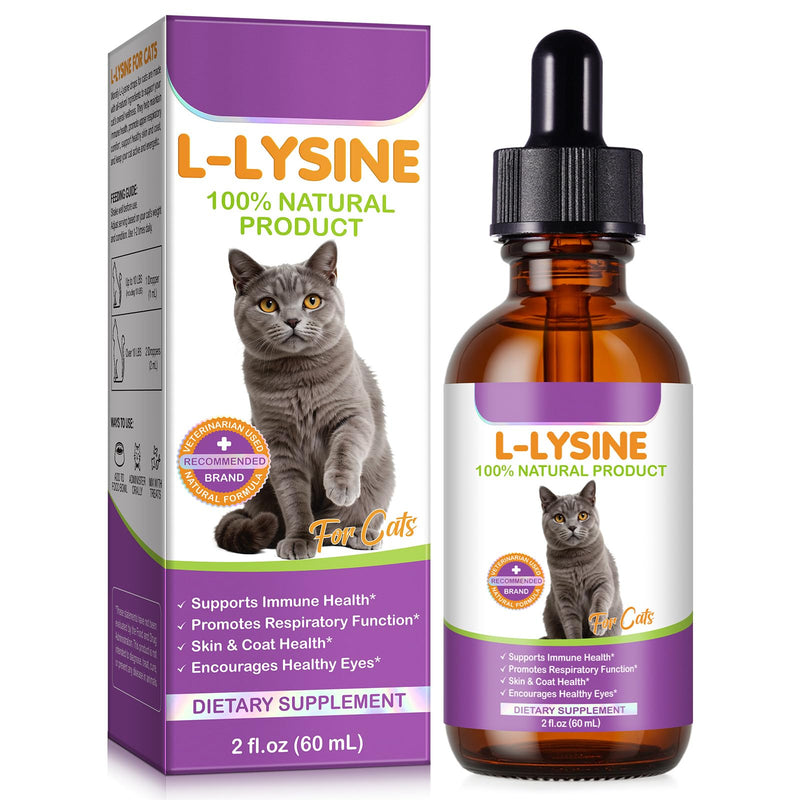 L-Lysine Drops for Cats 60ml - Cat Herbal Supplement for Immune Support, Respiratory & Eye Health - Daily Liquid Support for Cats with Natural Ingredients, Chicken Flavour - 2 fl.oz 2 fl oz