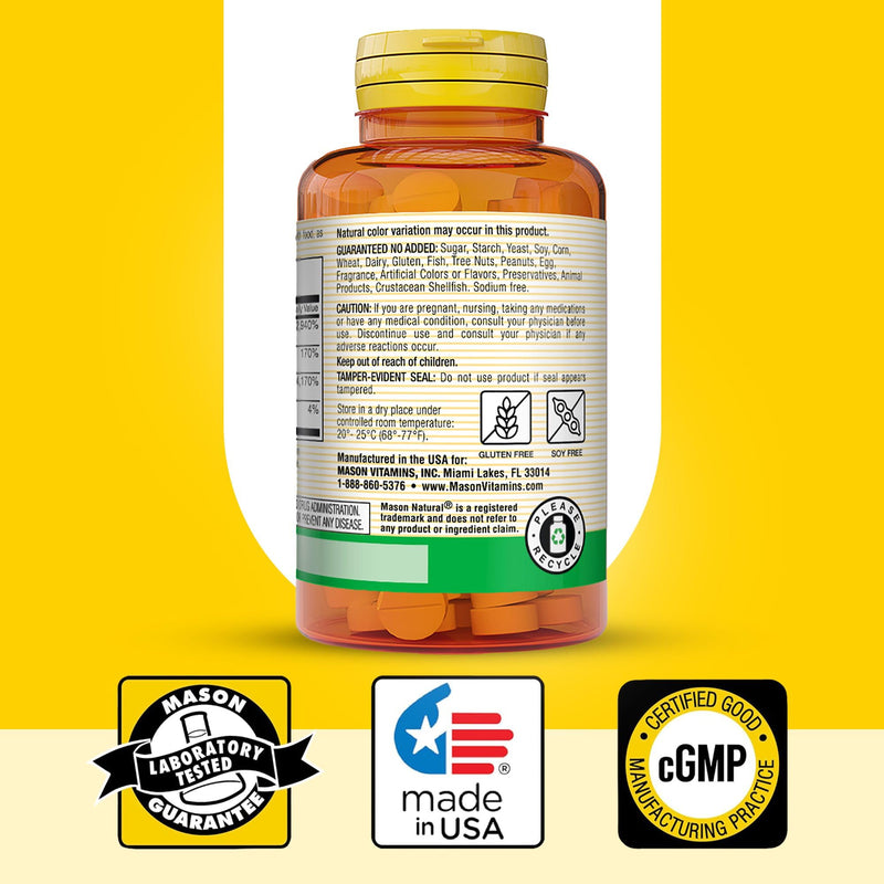 MASON NATURAL Folic Acid with B,6 & B,12, 90 Day Supply, Supports Normal Heart Health and Metabolic Function 90 Count (Pack of 1)