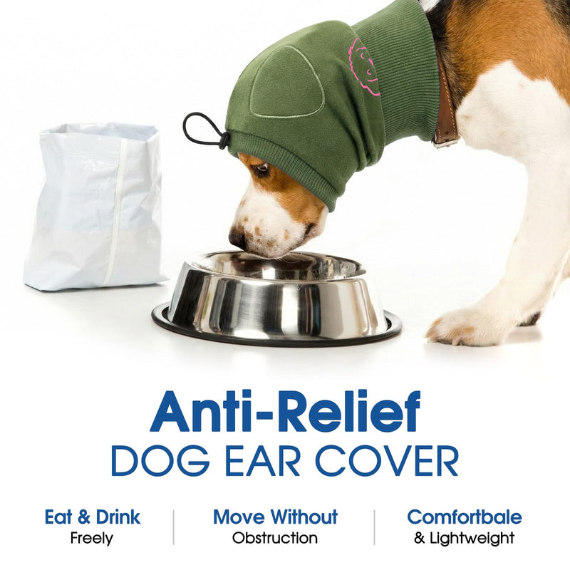 No Shake Ear Wraps for Dogs, Adjustable Dog Ear Cover with SoundProof Pads, Anxiety Relief Pet Ears Muffs Noise Protection Dog Calming Hoodie for Hematoma, Grooming, Thunder, Army Green L Large ArmyGreen