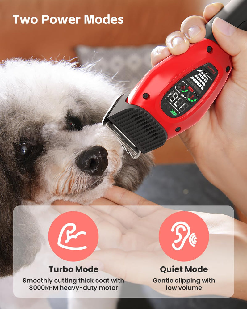 DOG CARE Smart Dog Clippers, Cordless Grooming Clipper Kit with Heatproof Blades, LED Display, 3 Speeds, Auxiliary Light, Rechargeable Heavy-Duty Professional Pet Hair Trimmer Shaver for Dog Cat Red - BeesActive Australia