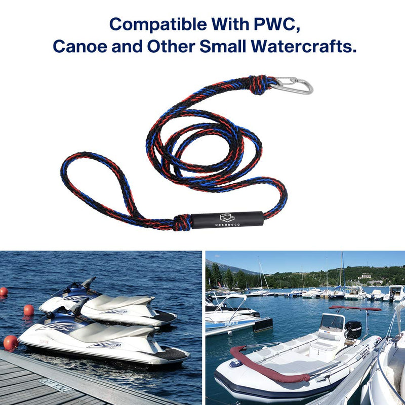 Obcursco Heavy Duty Boat Dock Lines (7ft & 14ft) - 1/2" Marine Mooring Rope with 316 Stainless Steel Clip - Accessories for PWC, Pontoon, Center Console, Jet Ski (Black/Red/Blue, 2 Pack) Black/Red/Blue - BeesActive Australia