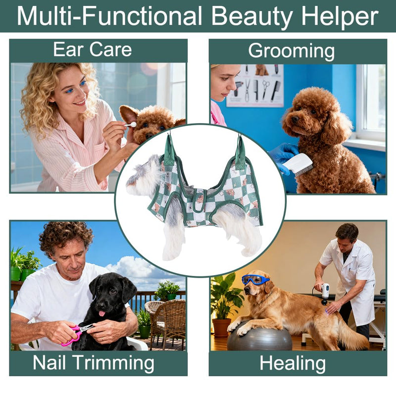 AIO Cat & Dog Restraint Sling for Nail Trimming Foldable Dog Grooming Supet Relaxation Hammock Harness for Pet Grooming S Green Green grid Small