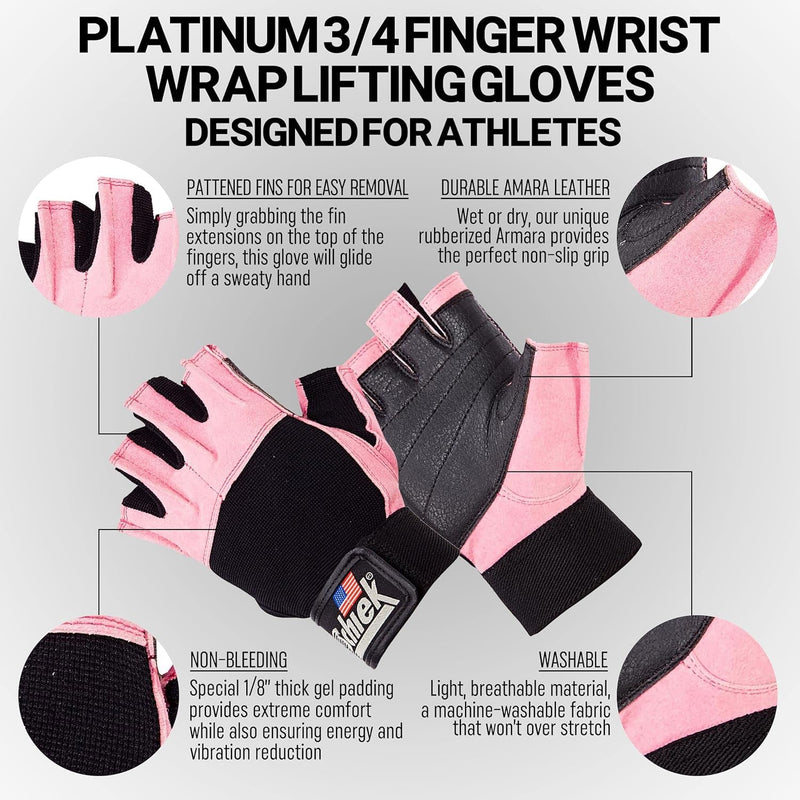 Schiek Sports 520 Womens Gloves - Pink Fingerless Weightlifting Gloves for Women