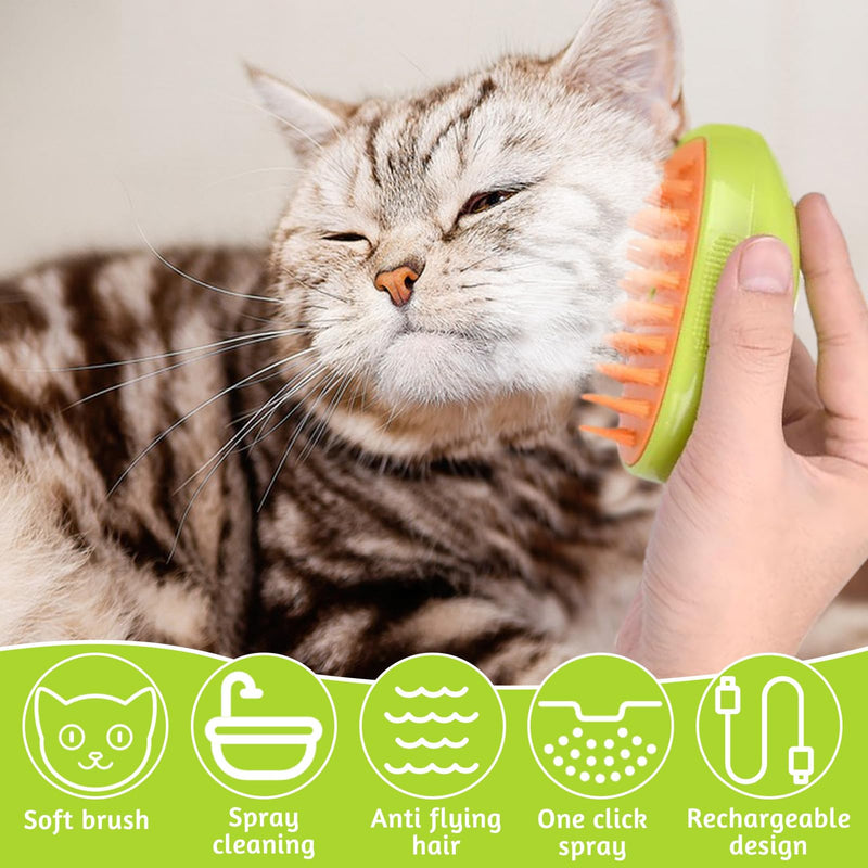 Steamy Cat Brush, 3-in-1 steam brush for cats, cat brush with steam, dog brush, pet brush, pet brushes, self-cleaning slicker brush, for cats, dogs, massage, self-cleaning, green - BeesActive Australia