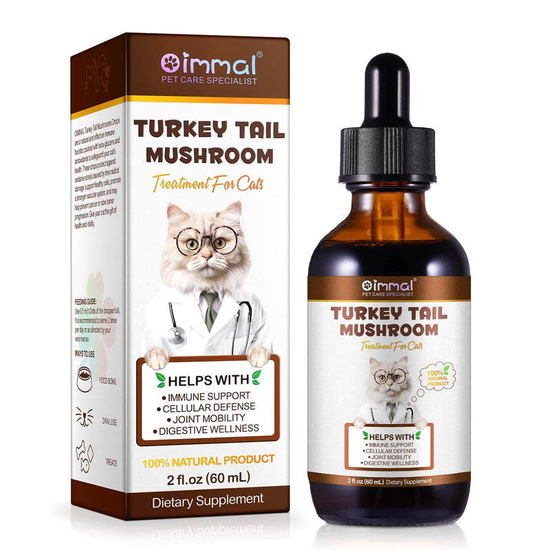 Turkey Tail Mushroom for Cats,Turkey Tail Mushroom Liquid Extract for Immune & Digestive, Joint, Energy,Cat Mushrooms Drop with Turmeric & Probiotic,Faster Absorption- 60ml