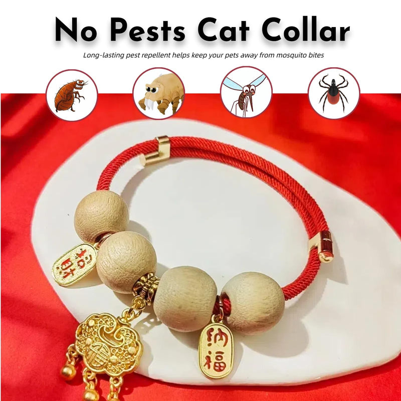 Cat Collar: Red Lucky Cat Collar, Kitten Collar with Bell, 2 Camphor Wood Beads, Adjustable Cat Collar Breakaway, Suitable for Cats, Rabbits, and Small Dogs - BeesActive Australia