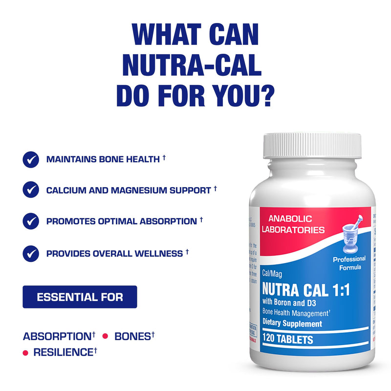 Calcium Magnesium D3 Bone Supplement for Women - Clinical Bone Strength Supplement with Magnesium Calcium Vitamin D3 & Boron Complex for Bone Maintenance - 120 Count Nutra Cal 1:1