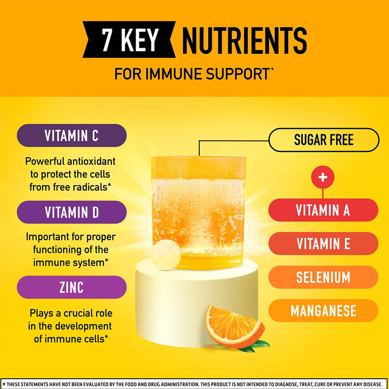 Airborne 1000mg Vitamin C + Zinc Sugar Free Multivitamin Immune Support Effervescent Fizzy Drink Tablets, Zesty Orange Flavor with Powerful Antioxidants Vitamins A C & E, 30 Tablets (2 Pack) 30 Count (Pack of 2)