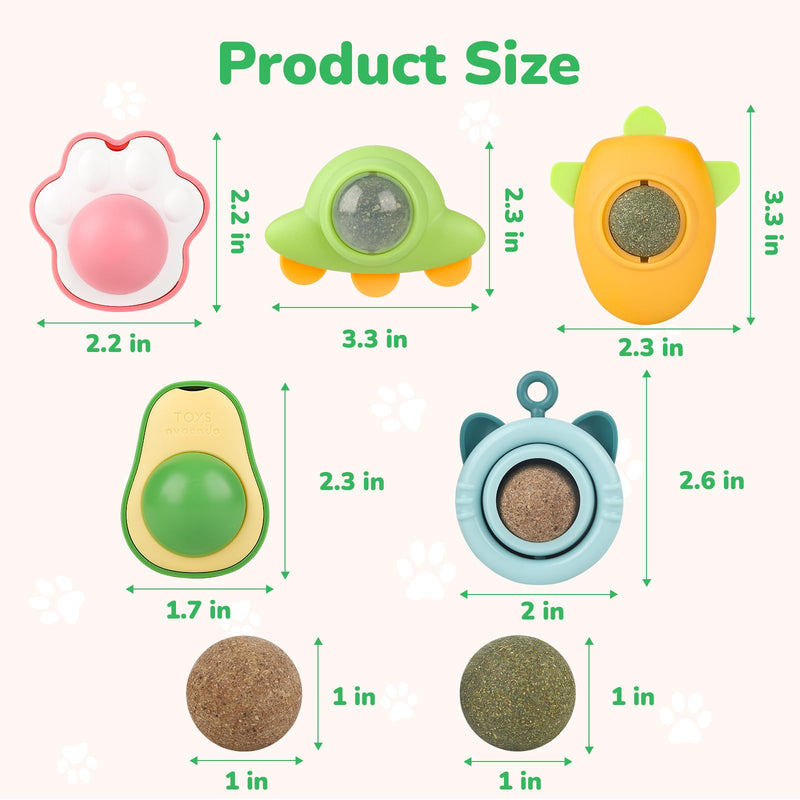 Cat Nip Ball Catnip Balls for Cat Nip Toys for Indoor Cats Catnip Balls That Stick On Wall 5 Piece(3 Catnip Balls, 2 Worm Gall Balls) with 2 Replacement Catnip Balls As Present - BeesActive Australia