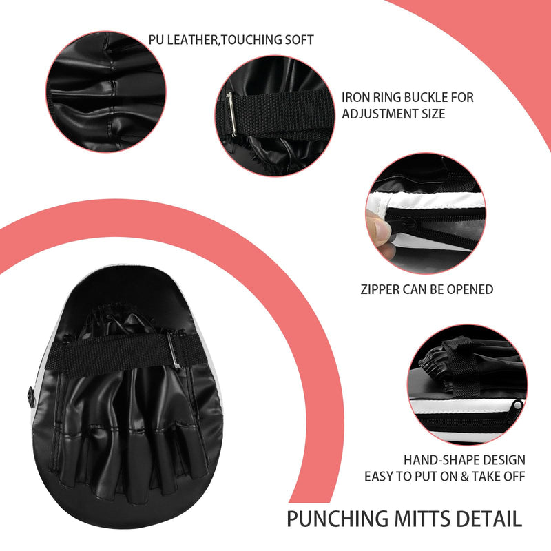 2-in-1 Boxing Pads Set, Punching Gloves Mitts Kick Pack, Adjustable Strap Kickboxing Training Set for Karate, Muay Thai, Taekwondo - Leather