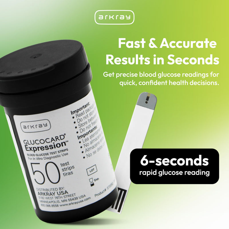 ARKRAY GLUCOCARD Expression Blood Glucose Test Strips - No Coding, 0.8 Microliter & Fast 6-Second Results - Compatible with GLUCOCARD Expression Blood Glucose Meter - 200 Count (4 Packs of 50) 50 Count (Pack of 4) - BeesActive Australia