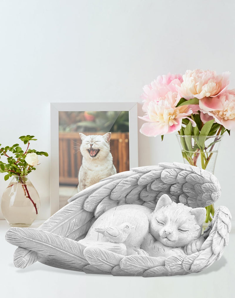 NETONDA Cat Angel Memorial Stone Tombstone Cat for Outdoor Animal Gravestone Polyresin Cat Figure Garden Beautiful Keepsake Home Grave Decoration Decoration (Pure White) Small Cat - BeesActive Australia