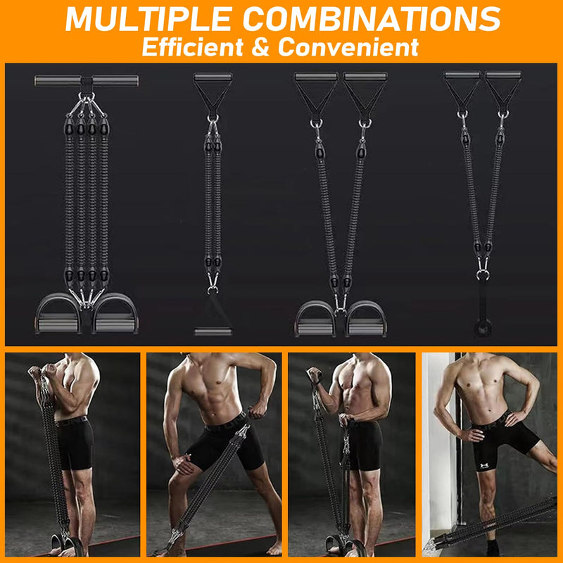 Upgrade Foot Pedal Resistance Band, 100lbs Adjustable 4 Tube Pedal Ankle Puller Resistance Band with Handle, Multifunction Home Gym Equipment, Stirrup Puller for Men Women for Full Body Workout Black 4 Tube