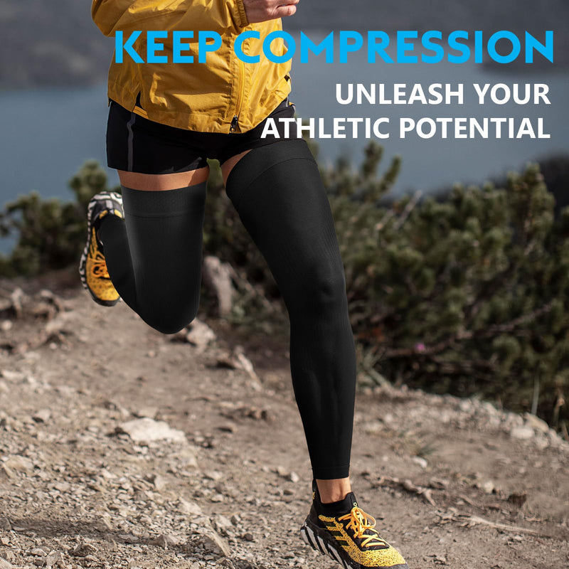 KEKING Full Leg Compression Sleeves, 20-30mmHg Graduated, Unisex, Running All Black X-Large