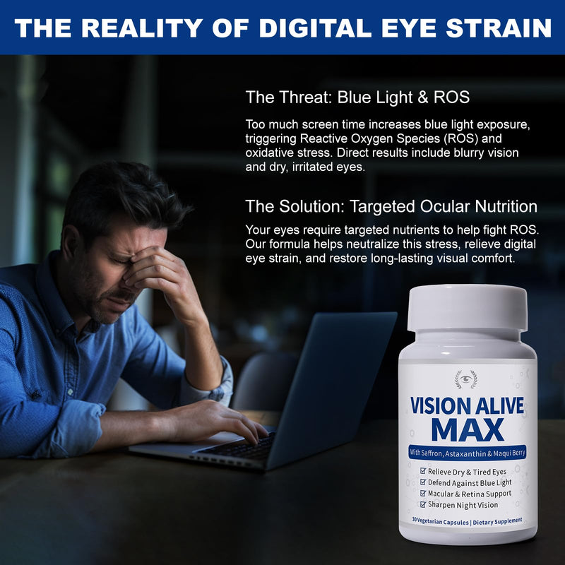 Eye Health Supplement with 8 Natural Ingredients - Bilberries, Blueberries, Saffron, Astaxanthin, Lutein - Supports Vision Health - 60 Veggie Capsules