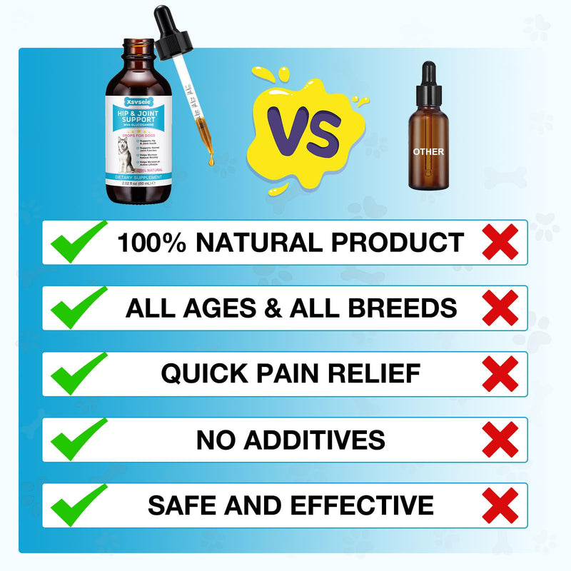 Joint Supplements for Dogs, Pain Relief for Dogs, Dog Joint Supplements for Senior Dogs, Chondroitin Drops for Dogs, Hip & Joint Glucosamine Drops for Dogs, Mobility Pain Relief, Natural Formula, 60ML