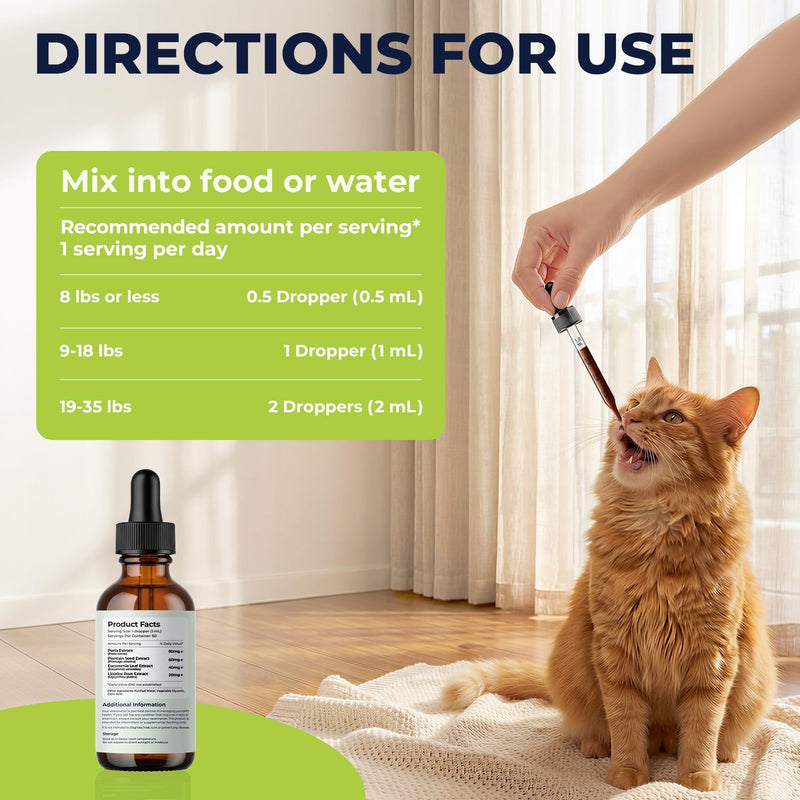 Cat Kidney Support for Cats, Kidney & Urinary Support Liquid Drops, Helps Maintain Hydration Balance, Appetite & Daily Comfort for Cats with Changing Drinking & Urination, 2 fl oz