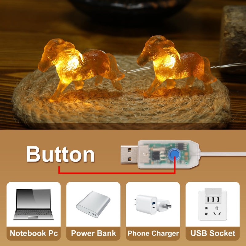 Horse Gifts for Girls Fairy String Lights, Novelty Decorative Pony Lights 8.5ft 20LEDs USB or Battery Operated with Remote Control for Bedroom Birthday Holiday Wedding Christmas Décor Gold - BeesActive Australia