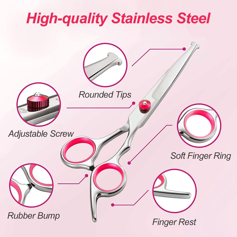 Newaner dog scissors set professional, scissors made of stainless steel with round safety tip, fur scissors including thinning scissors, curved, straight scissors, grooming comb, for dogs, cats, purple - BeesActive Australia