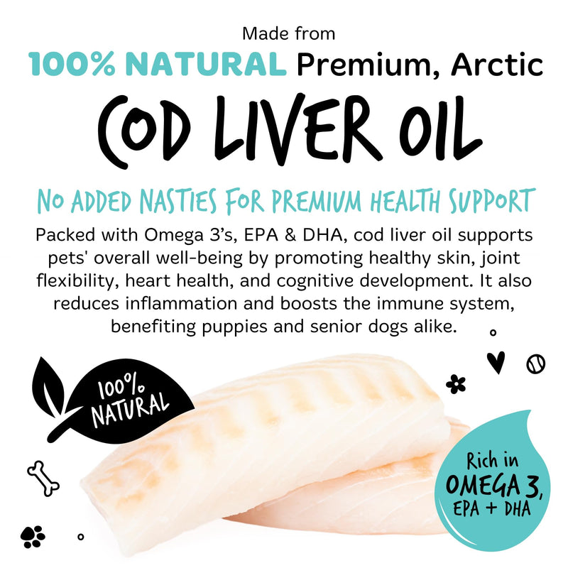 Bugalugs Cod liver Oil for Dogs & Cats, EPA & DHA, Fish Oil for Dogs Skin & Coat dog supplements health supplies for dogs more omega 3 for dogs than salmon oil for dogs uk (255ml, Cod Liver Oil)