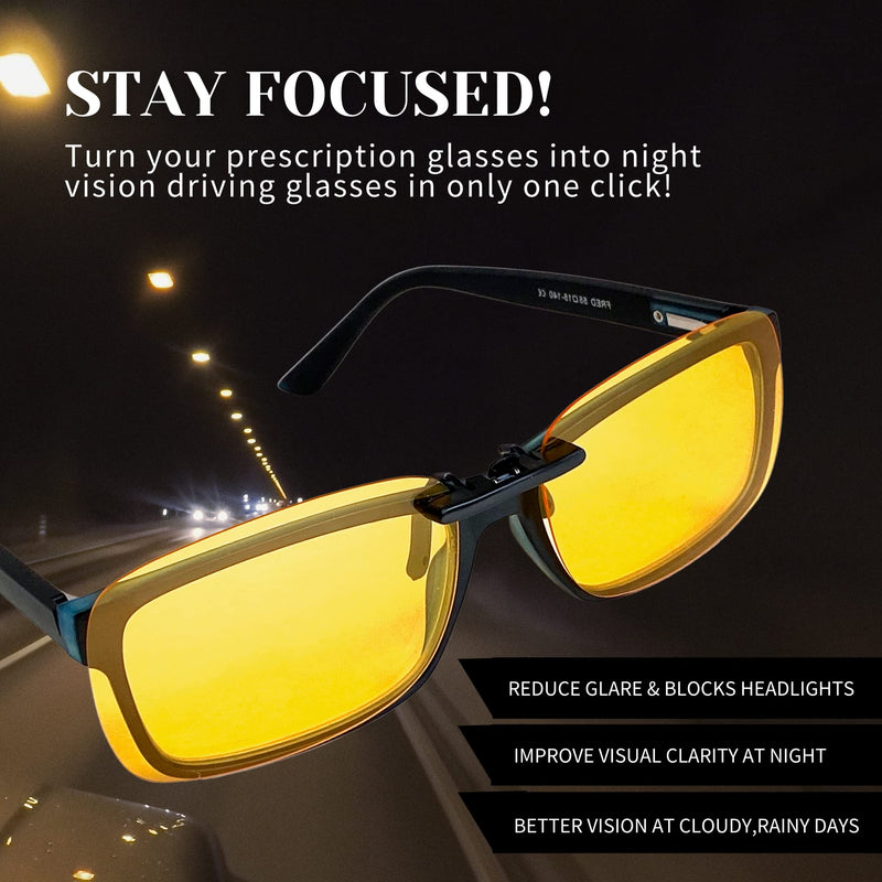 BLUE CUT Clip on Polarized Night Vision, Driving Sunglasses UV 400 Blocker To Wear Over Prescription Glasses Yellow-2pack - BeesActive Australia