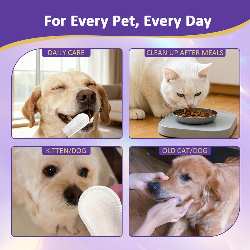 Pet Dental Finger Wipes,Teeth Cleaning Wipes for Dogs & Cats, Cats & Dogs Probiotic Teeth Wipes, Daily Oral Care for Plaque & Tartar Removal, Fresh Breath Support, 50 Count