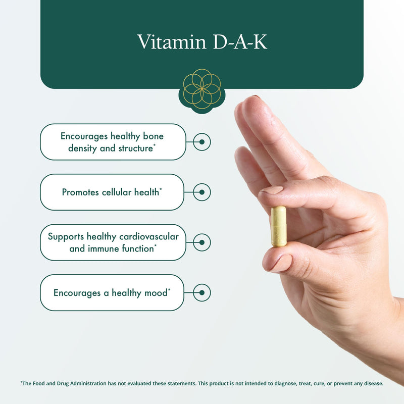 Natura Health Products D-A-K ADK Vitamin D3 5000 IU K2 K1 & A 60 Capsules | 50 mcg K2, 550 mcg K1 and 1000 IU A support calcium metabolism, bone, heart and immune health, fat-soluble blend*