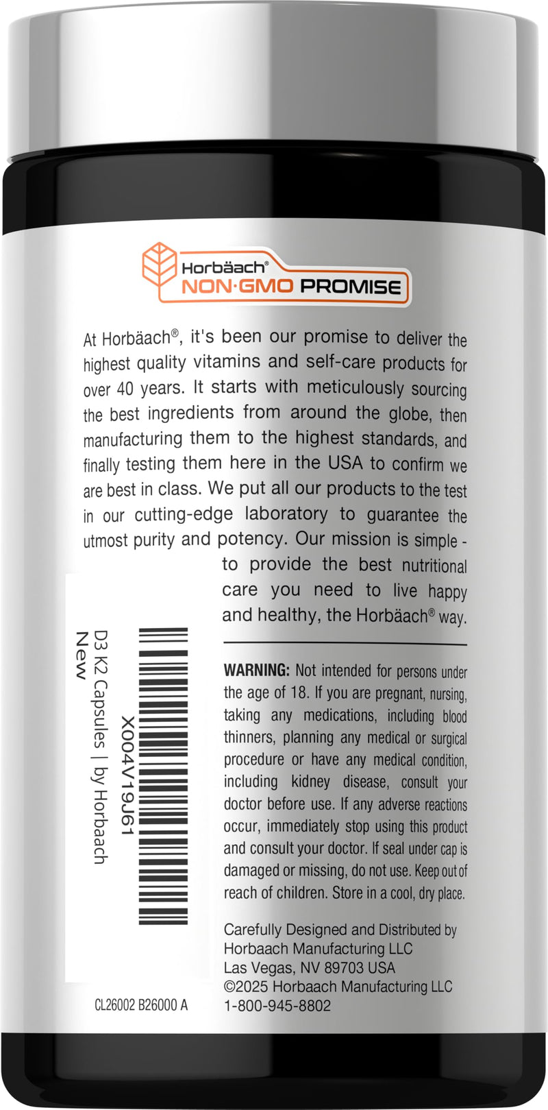 Horbäach Vitamin D3 K2 | 5000 IU D3 | 120 Capsules | With Magnesium, Zinc, & Quercetin | Vegetarian, Non-GMO, Gluten Free Supplement