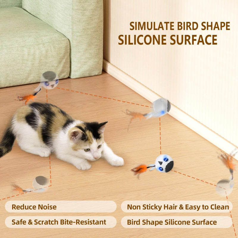 ORSDA Cat Toys, Interactive Cat Toys for Indoor Cats Automatic Moving Ball Bird for Bored Indoor Adult Cat Kitten Toys Ball, Motion Activated Fast Moving Chirping Stimulating Light Cats Toys, 2 Tails White - BeesActive Australia