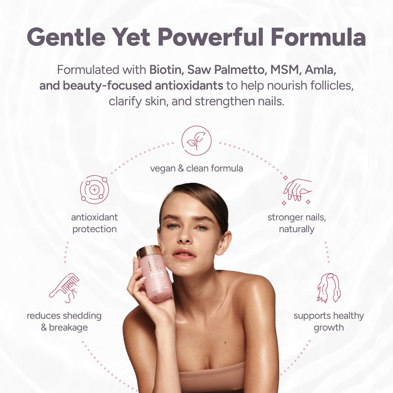 Halo Beauty Hair Skin & Nails Supplement | Thicker Hair Growth, Radiant Skin & Strong Nails Support with Biotin, Saw Palmetto & Phytoceramides | Vegan Capsules | Made in USA | 1-Month Supply 60 Count (Pack of 1)