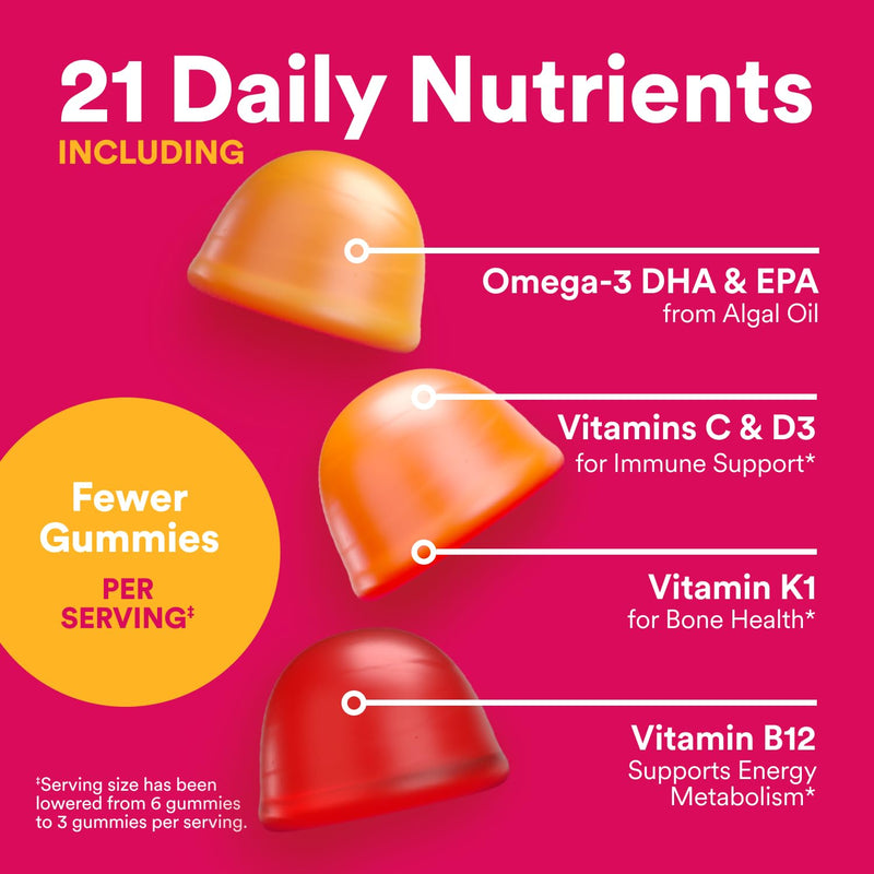 SmartyPants Women's Multivitamin Gummies - Improved Formula: Omega 3 (DHA/EPA), Methylfolate, CoQ10, Vitamin D3, C, Vitamin B12, B6, A, K & Zinc, Inositol, Gluten Free, 90 Count (30 Day Supply) New Formula 90 Count (Pack of 1)