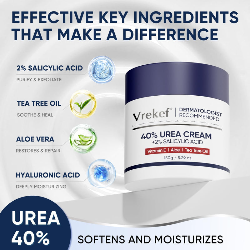 Urea Cream 40 Percent for Feet Maximum Strength, Urea Cream 40% Plus Salicylic Acid 2%, Foot & Hand Cream for Dry Cracked 40%