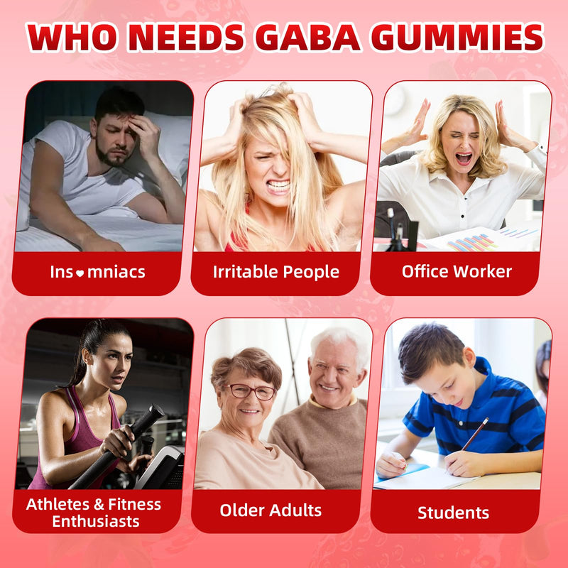 GABA Gummies 1000mg for Kids & Adults, Chewable GABA Supplements with L Theanine 5-HTP Ashwagandha Vitamins B6,B12,D3 for Calm & Zzz, Sugar-Free/Vegan, Strawberry Flavor 120 Count 60 Count (Pack of 2)