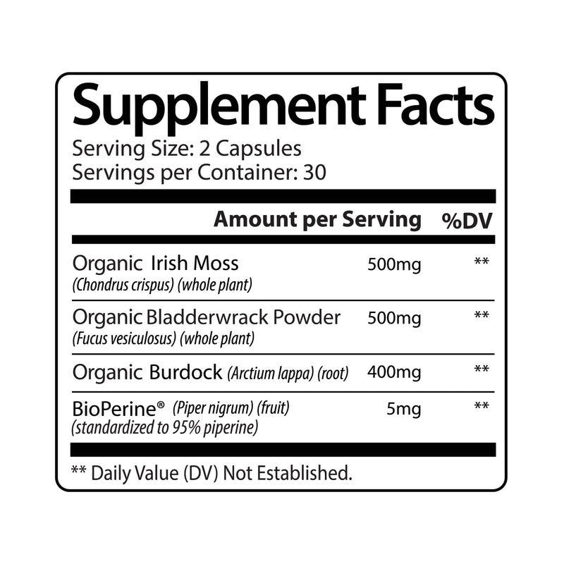 Alex Jones Organic Irish Sea Moss Capsules, Bladderwrack & Burdock - 60 Ct | Organic Irish sea moss with bladderwrack, burdock root & black pepper for immune, energy & digestive wellness Seamoss Capsules
