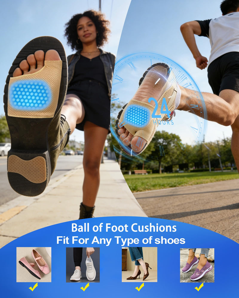 Metatarsal Pads for Men & Women - 2 Pairs Ball of Foot Pain Relief Cushions with Gel Inserts & Fabric Sleeves,Relief for Morton's Neuroma,Metatarsalgia, Sesamoiditis,Pressure & Callus(Medium, Beige) M
