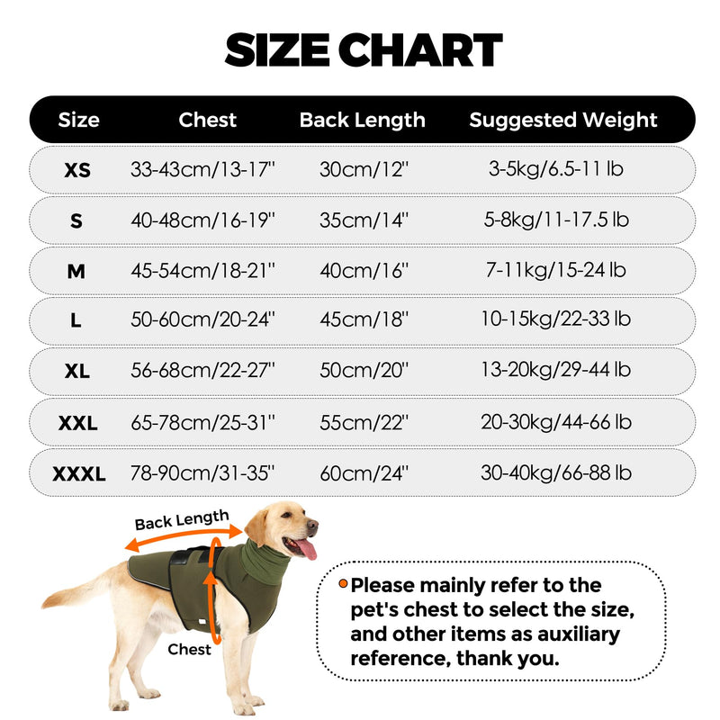 HEYWEAN dog coat with calming hood and ear protection, anti-stress vest, dog calming vest, dog turtleneck for dogs, anxiety calming jacket for dogs, calming shirt with reflective stripes, XL olive - BeesActive Australia