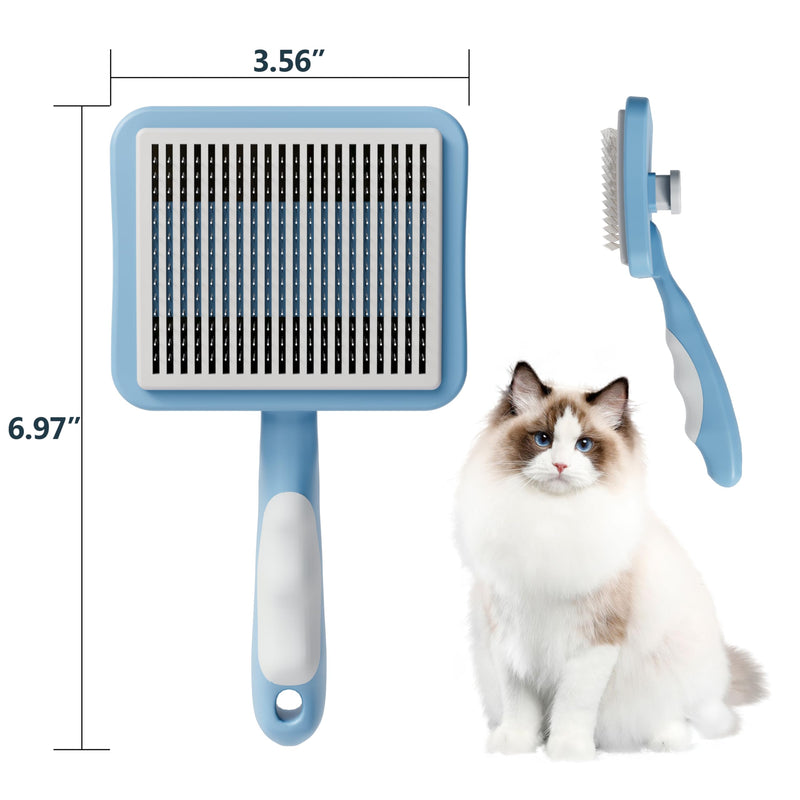 Cat Brush with One-Click Button, Cat Brushes for Indoor Cats Shedding，Self Cleaning Slicker Cat Brush for Shedding Massaging Grooming, Suitable for Long Short Haired Pets, Comfortable/Easy to Clean - BeesActive Australia