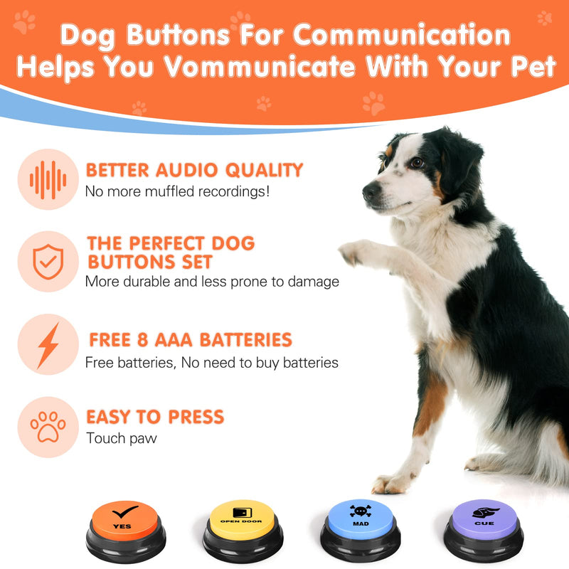 Dog Buttons for Communication,Talking Buttons for Dogs,4 Recordable Sound Buttons + 24 Scene Patterns + 1 Dog Button Mat+ 8 AAA Batteries 4 Pack - BeesActive Australia