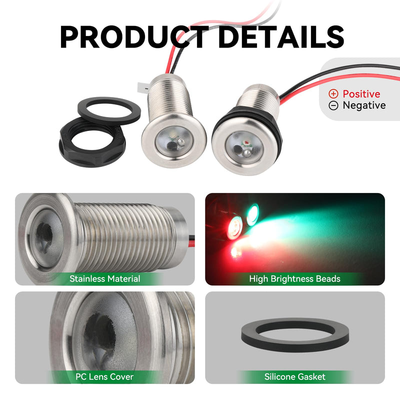 Boat Navigation Lights, Marine Boat Nav Lights, Red and Green Bow Lighting, Night Fishing Lights, Deck Lights, IP68 Waterproof LED Lighting for Pontoon Bas Dinghy Jon RED&GREEN - BeesActive Australia