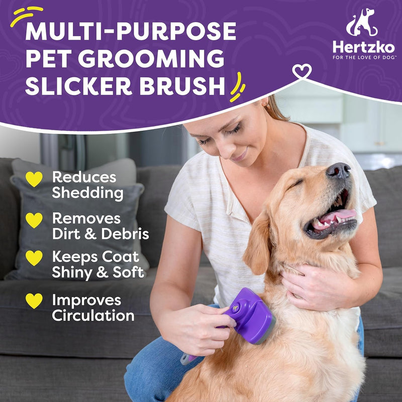 Hertzko Dog Brush - Self-Cleaning Slicker Brush for Dogs and Cats - Gently Removes Loose Hair, Tangles, and Dirt - Regular Size Grooming Brush for Sensitive Skin, Suitable for Long or Short Coats Standard Brush - BeesActive Australia