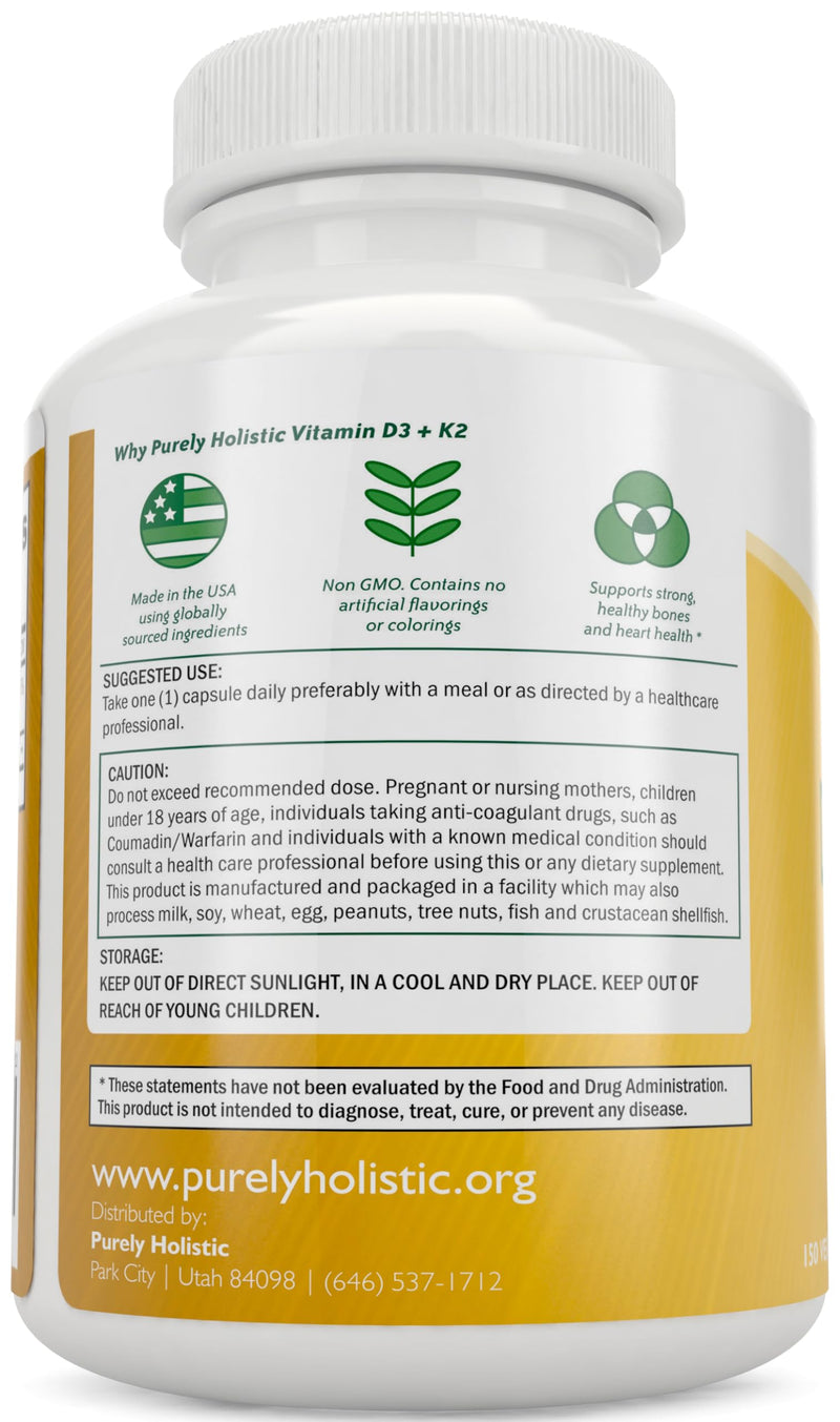 Vitamin D3 K2, 150 Servings, 5000iu D3 + 90mcg K2, Bone & Immune Support | Energy & Heart Health Support, High Absorption & Non-GMO, Once-Daily Vitamin Supplement, 150 D3K2 Capsules (5 Month Supply)