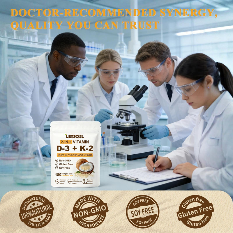 2-in-1 Vitamin D3 K2 Supplement Softgel, Vitamin D3 10000 IU and Vitamin K2 200 mcg, K2 MK7 with D3 Vitamin Supplement Support Immune, Heart, Teeth Health 180 Count (Pack of 1) 10,000 IU D3 & 200MCG K2 180 Softgels
